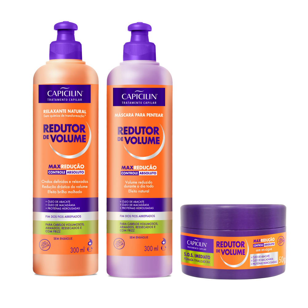 Kit Redutor de Volume - Completo, Relaxante Natural 300ml + Máscara 300ml + Cera 50g