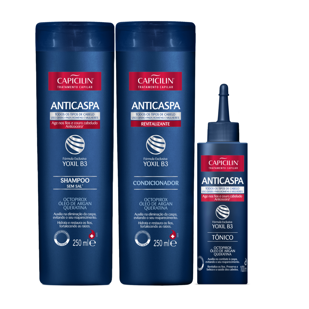 Kit Anticaspa - Completo, Shampoo 250ml + Condicionador 250ml + Tônico 100ml